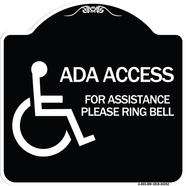 ADA Access for Assistance Ring Bell W/ New Isa Heavy-Gauge Aluminum Sign, 18" H, BW-1818-24352